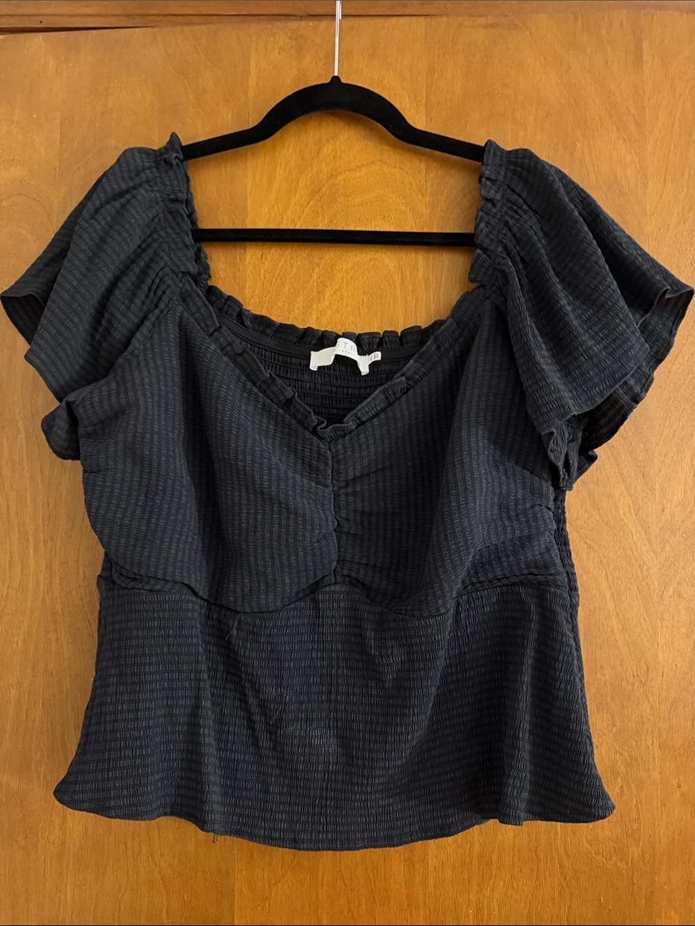 Astr Black Short Sleeve Ruffled Peasant Top